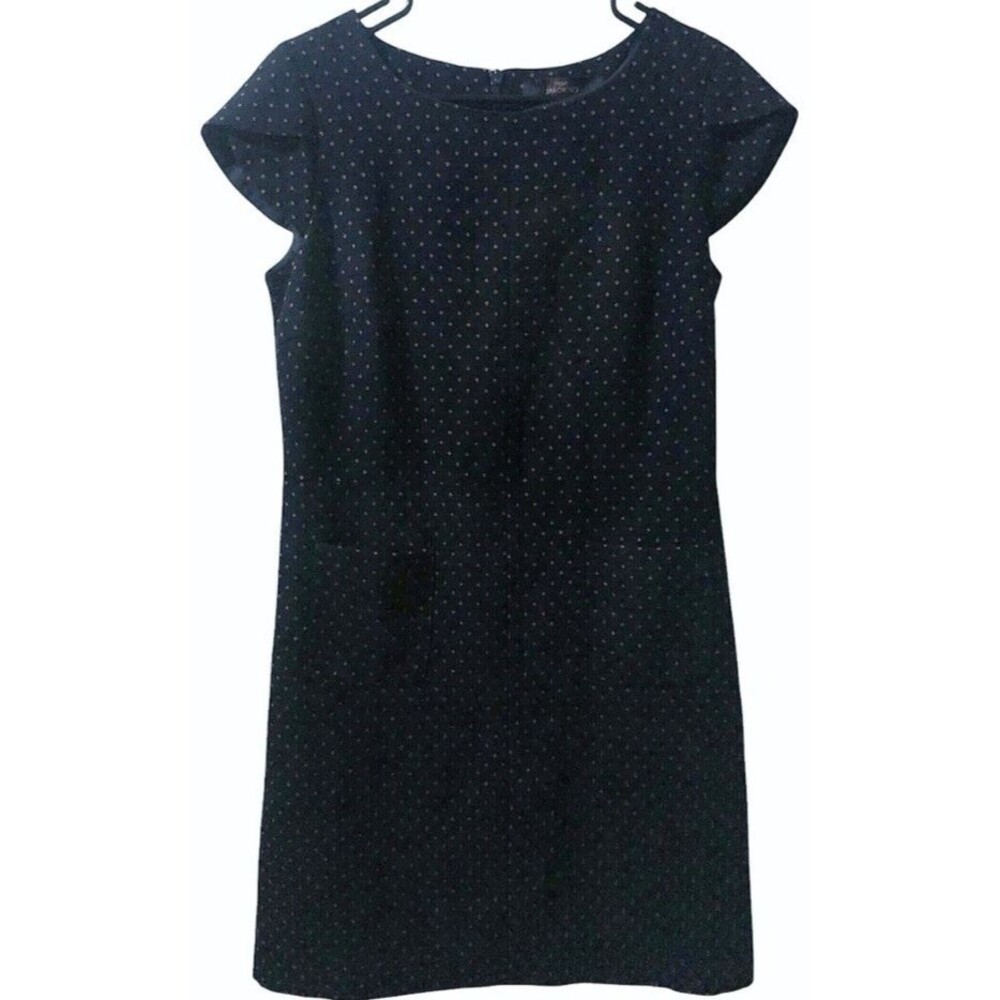 Next Tailoring Back Zip Sheath Dress Cap Sleeve Womens Sz 10 Navy Blue Polka Dot